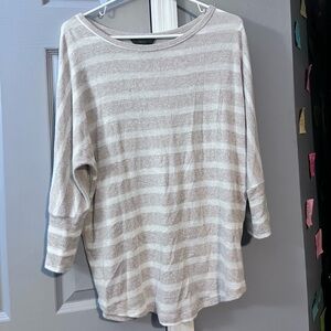 New Mix Women's Striped Crew Neck Sweater - Beige and White